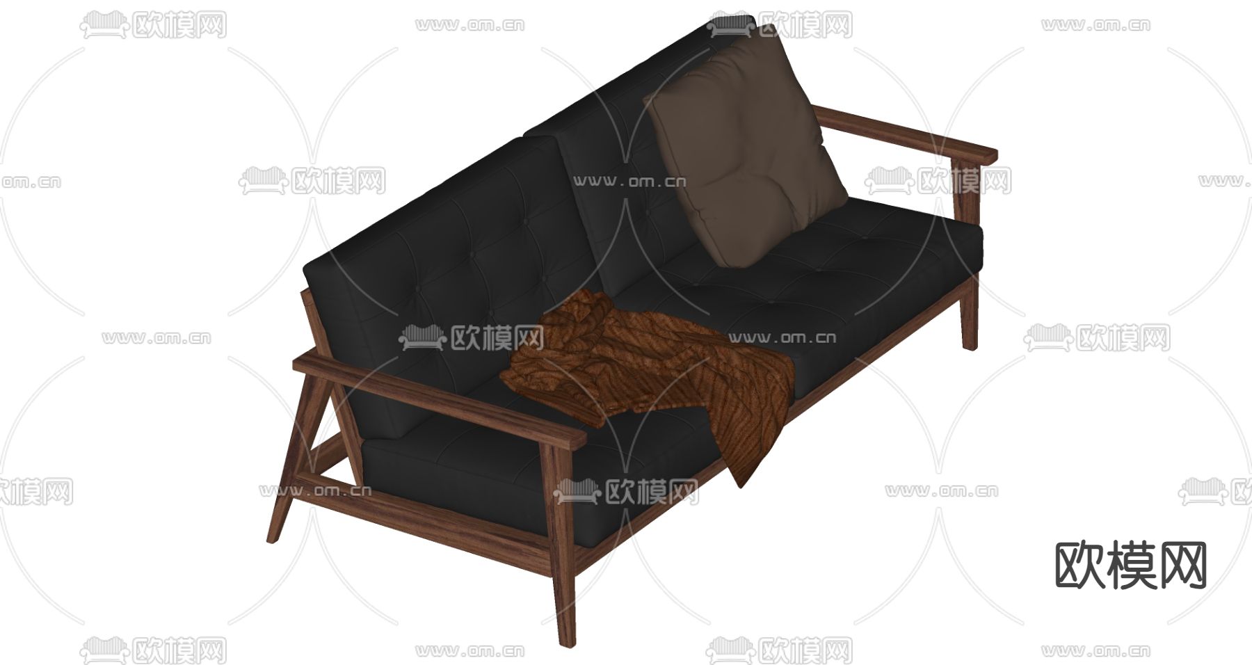 中古风双人沙发su模型下载（渲染图1）