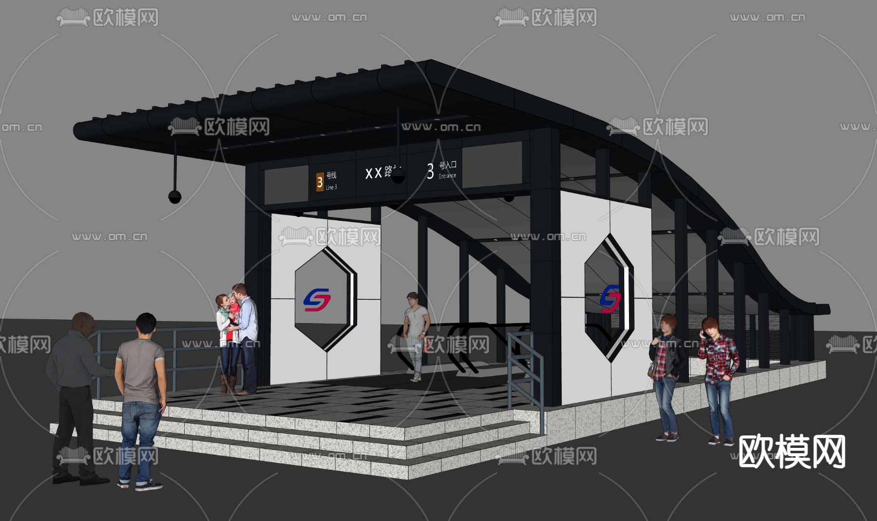 地铁出站口 车站出口 出站口su模型下载（渲染图1）