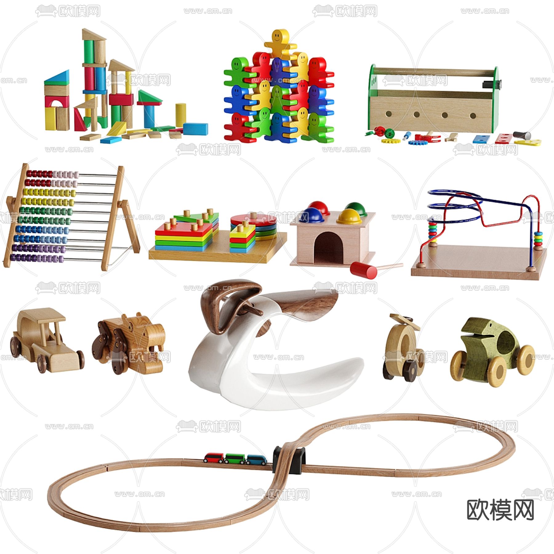 积木玩具 木马玩具 小火车su模型下载（渲染图3）