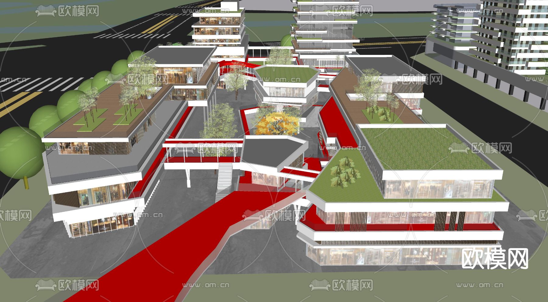 现代商业街 风情街su模型下载