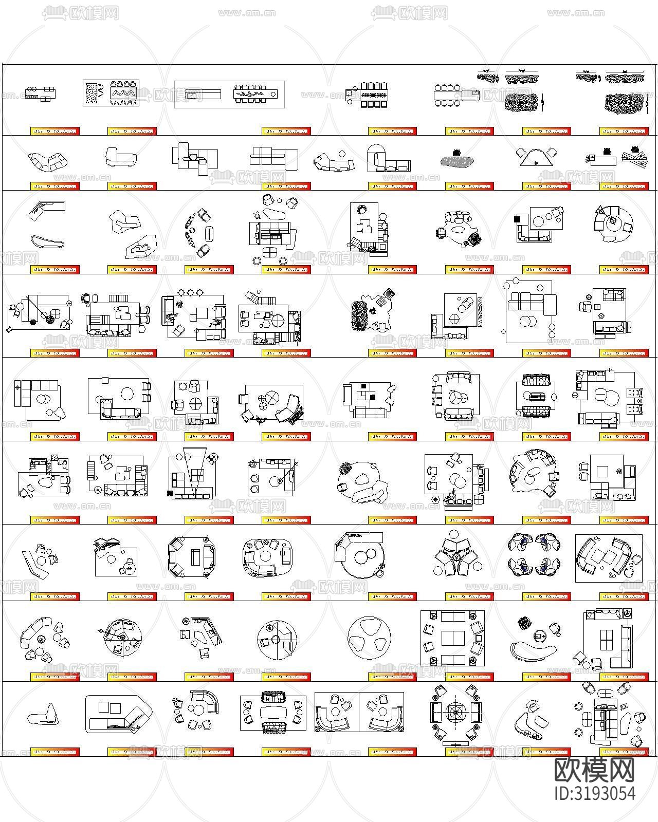 客餐厅组合及网红cad图库下载（渲染图3）