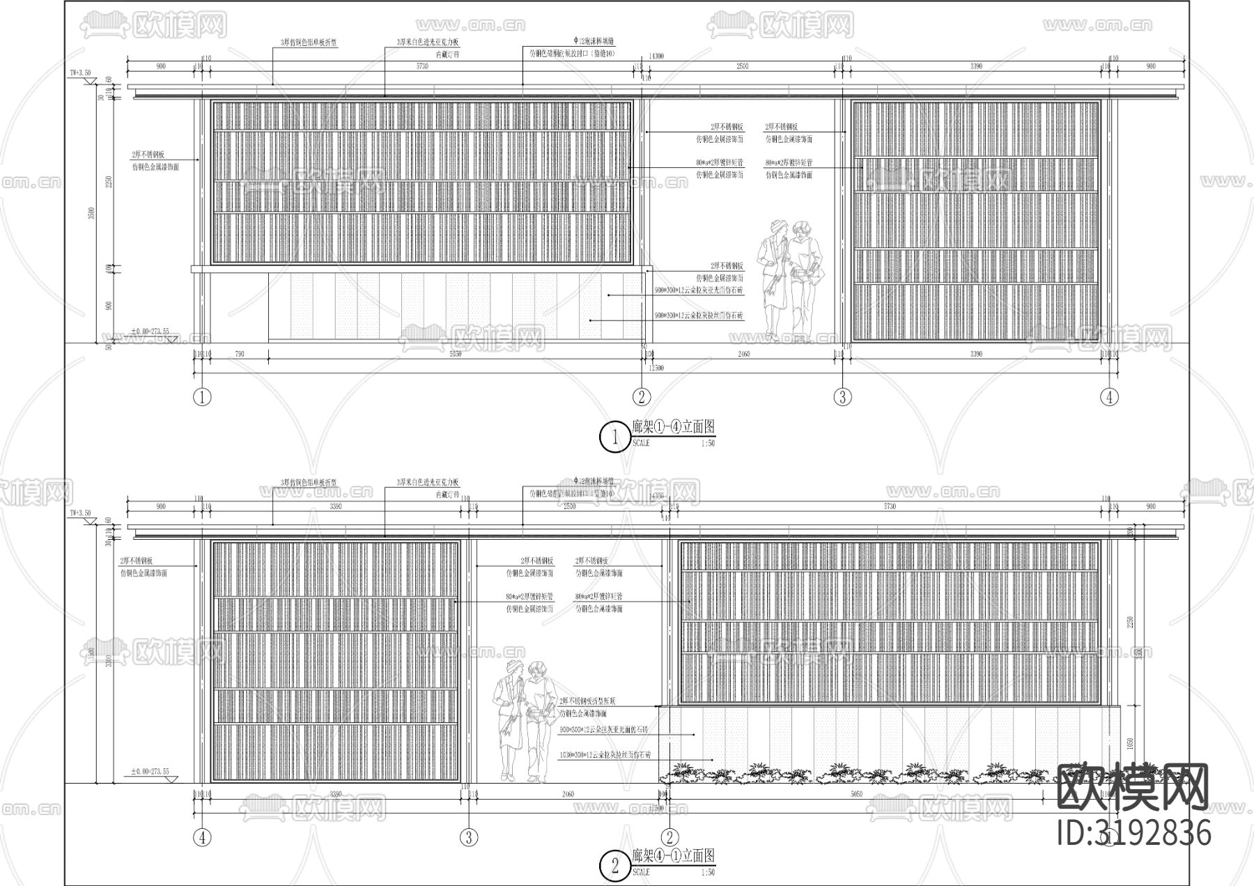 架空廊架cad大样图下载（渲染图4）