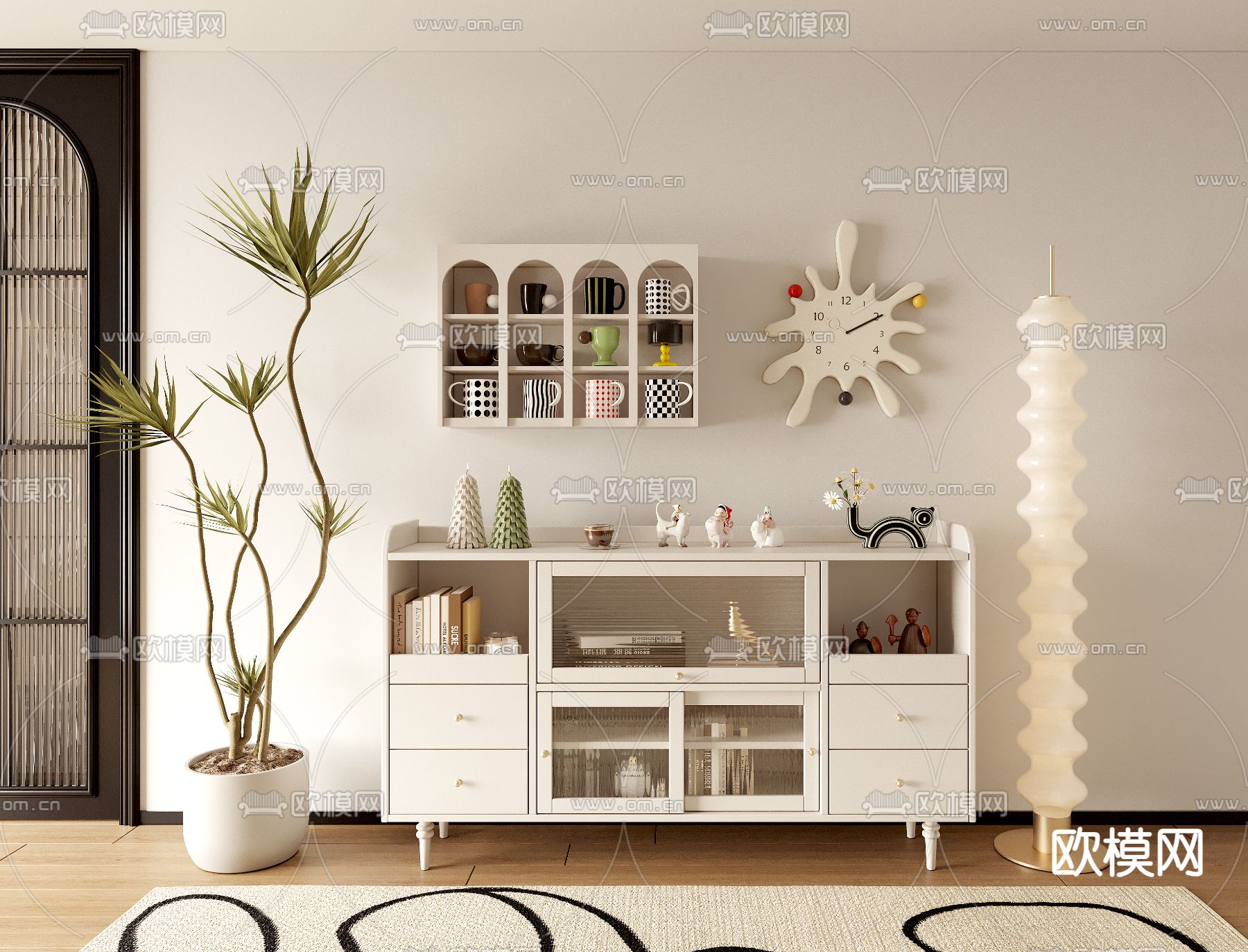 奶油风餐边柜3d模型下载