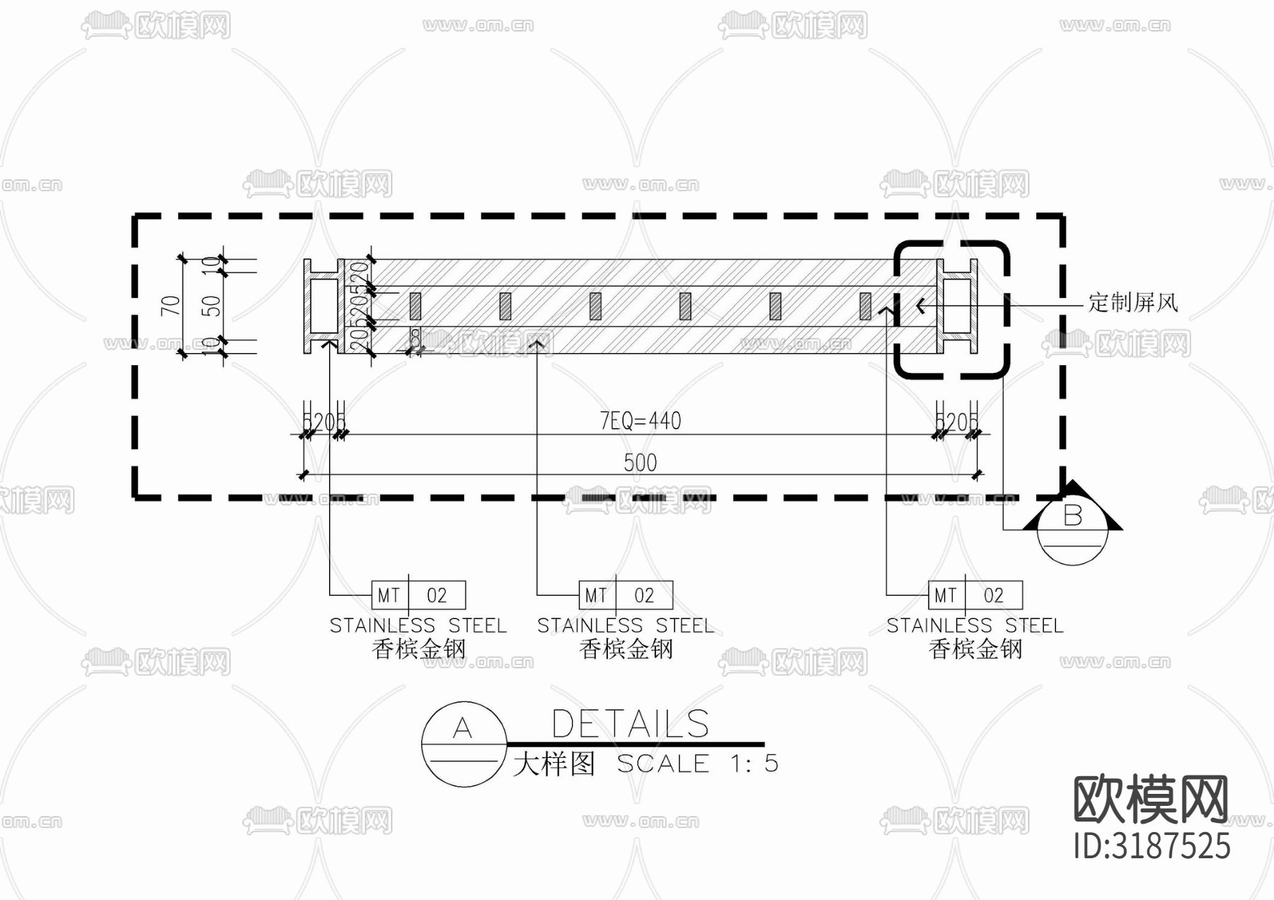 香槟金镂空雕花屏风隔断 木雕花 金属雕花 金属屏风 中式镂空cad大样图下载（渲染图3）