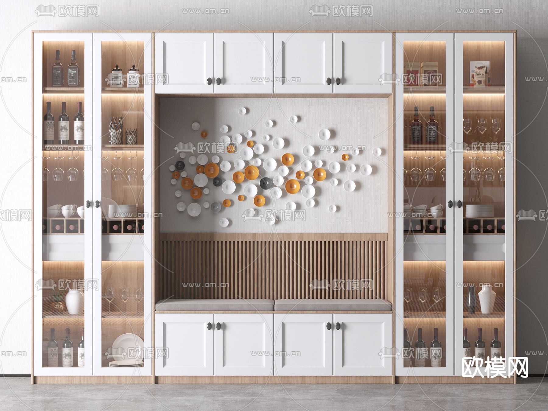 北欧卡座酒柜su模型下载（渲染图2）