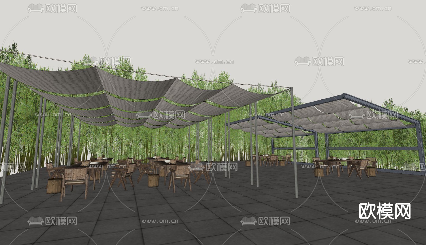 现代室外遮阳布 文化遮阳棚su模型