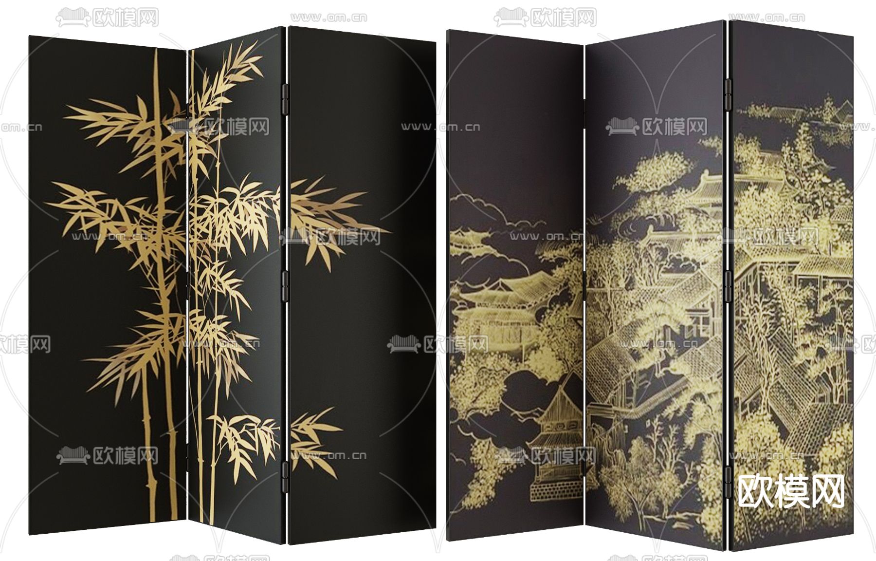 新中式屏风 折叠屏风3d模型下载