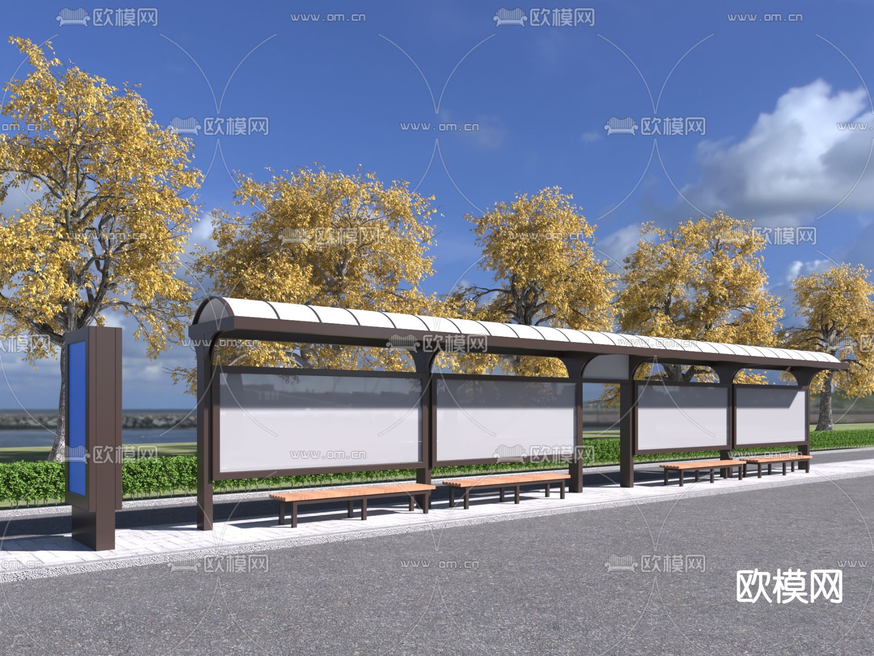 现代车站 候车亭 公交站3d模型下载