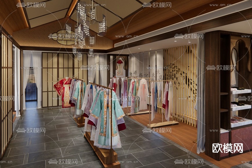 新中式汉服馆 服装店3d模型下载