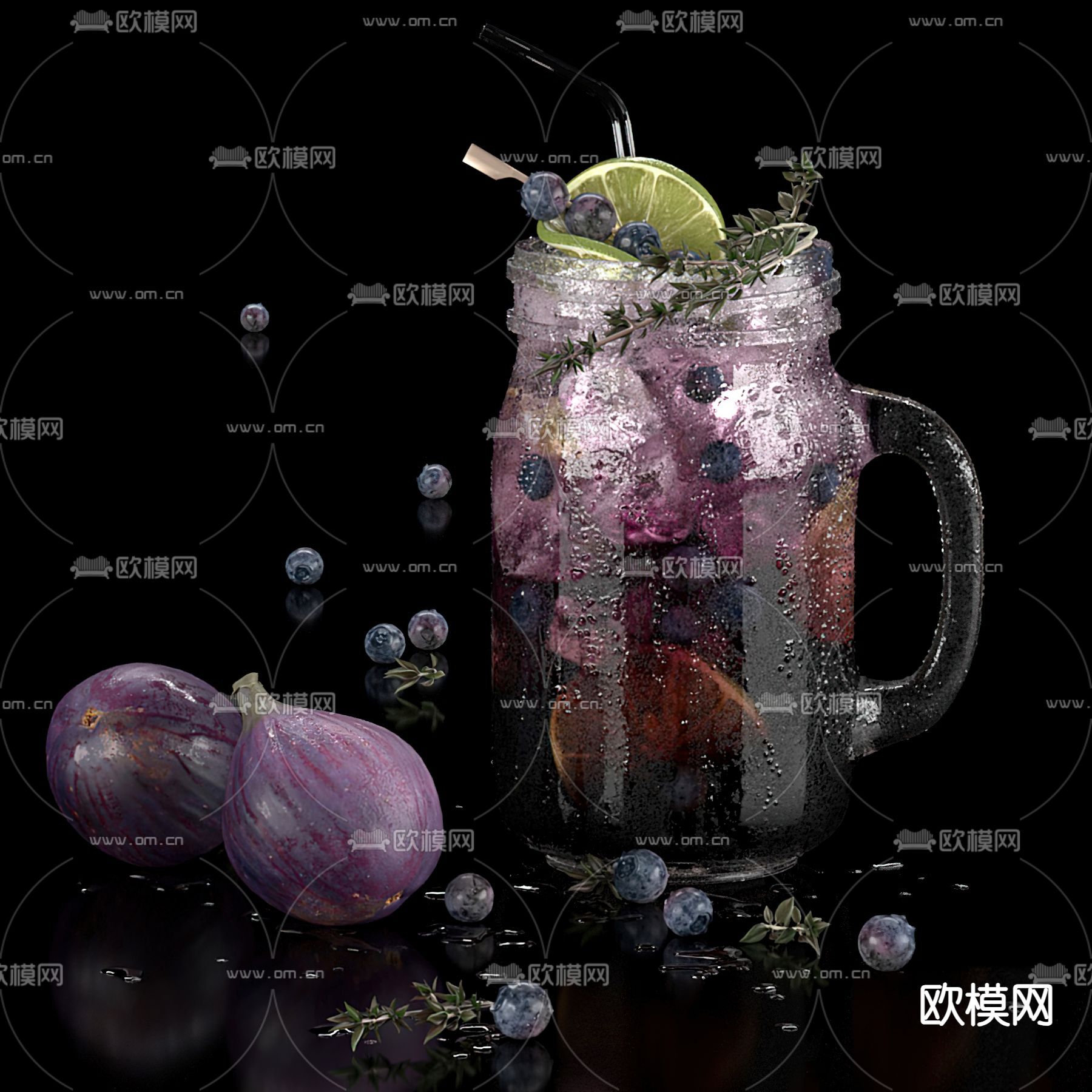 柠檬水杯 葡萄 洋葱su模型下载（渲染图2）