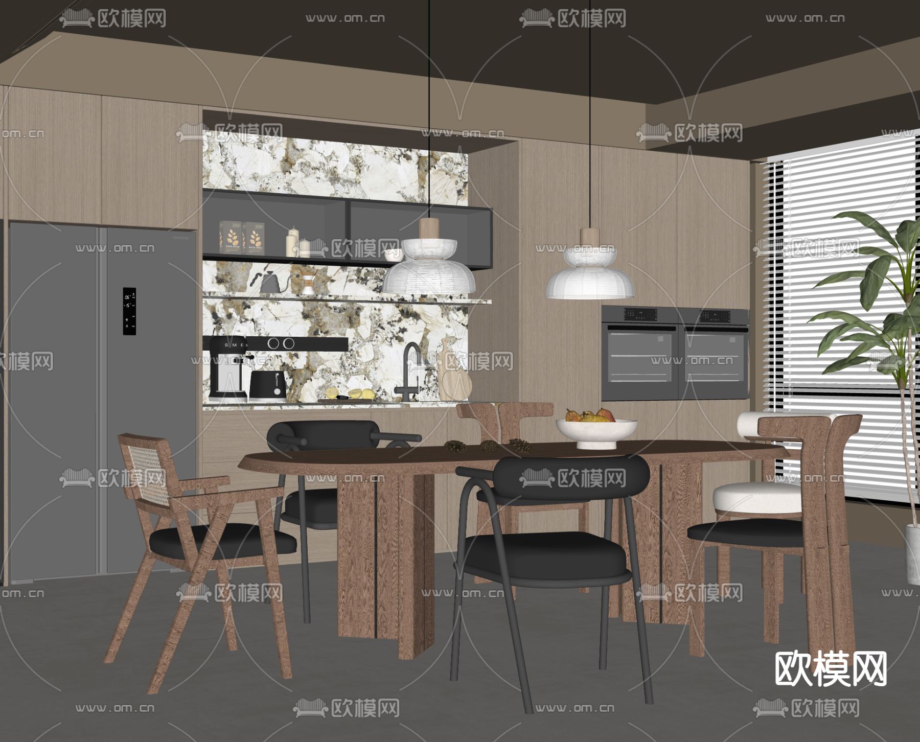 中古风餐厅su模型下载（渲染图1）