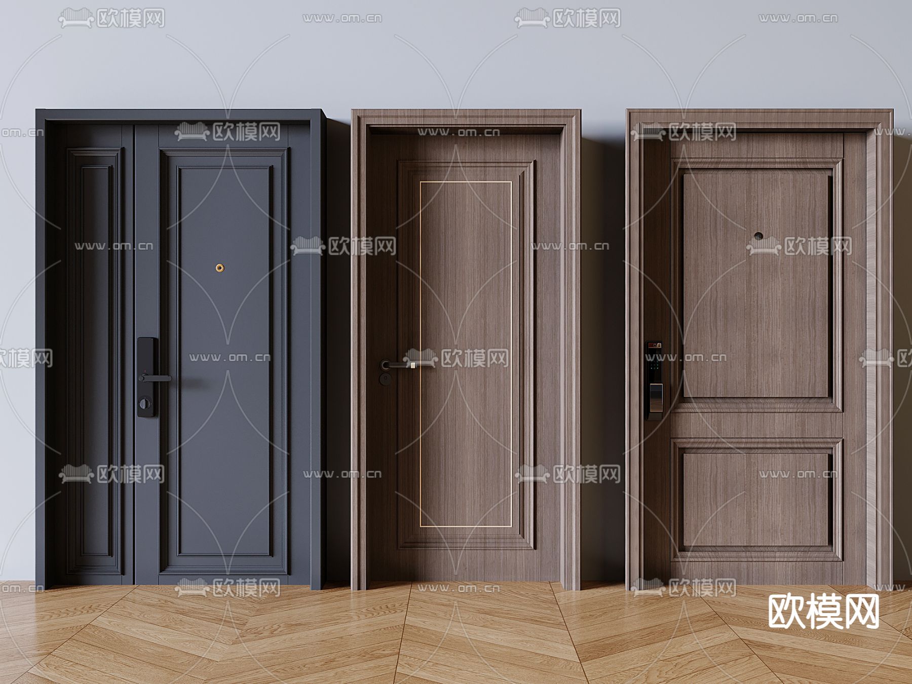 现代入户门 防盗门 密码门3d模型下载