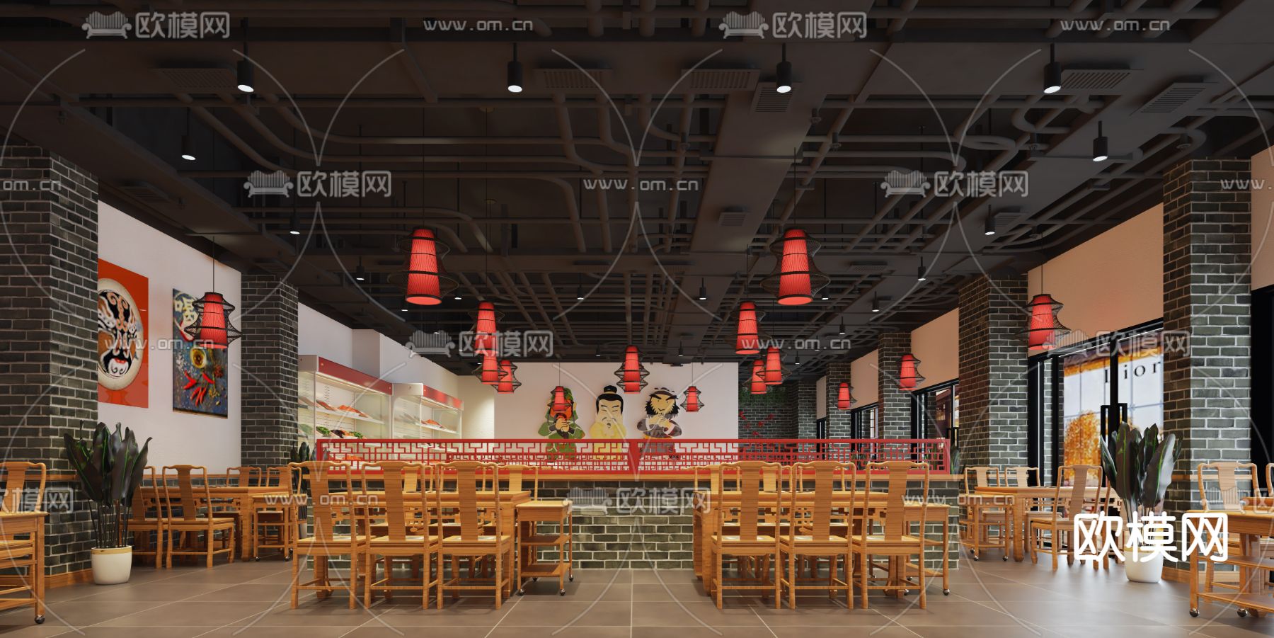 中式火锅店3d模型下载