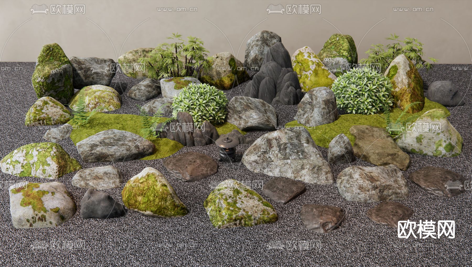 日式景观石头 假山3d模型下载