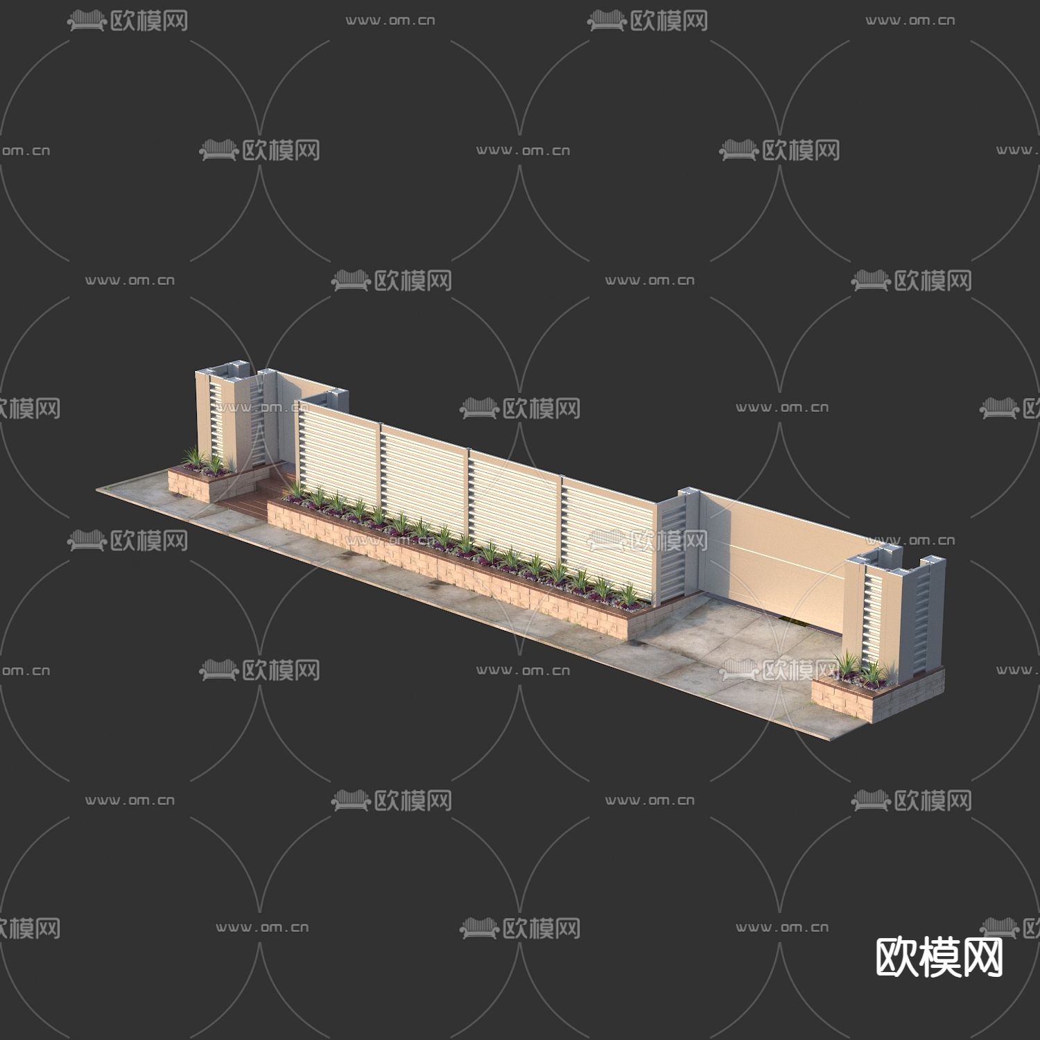 庭院围墙 砖墙 护栏 围栏3d模型下载