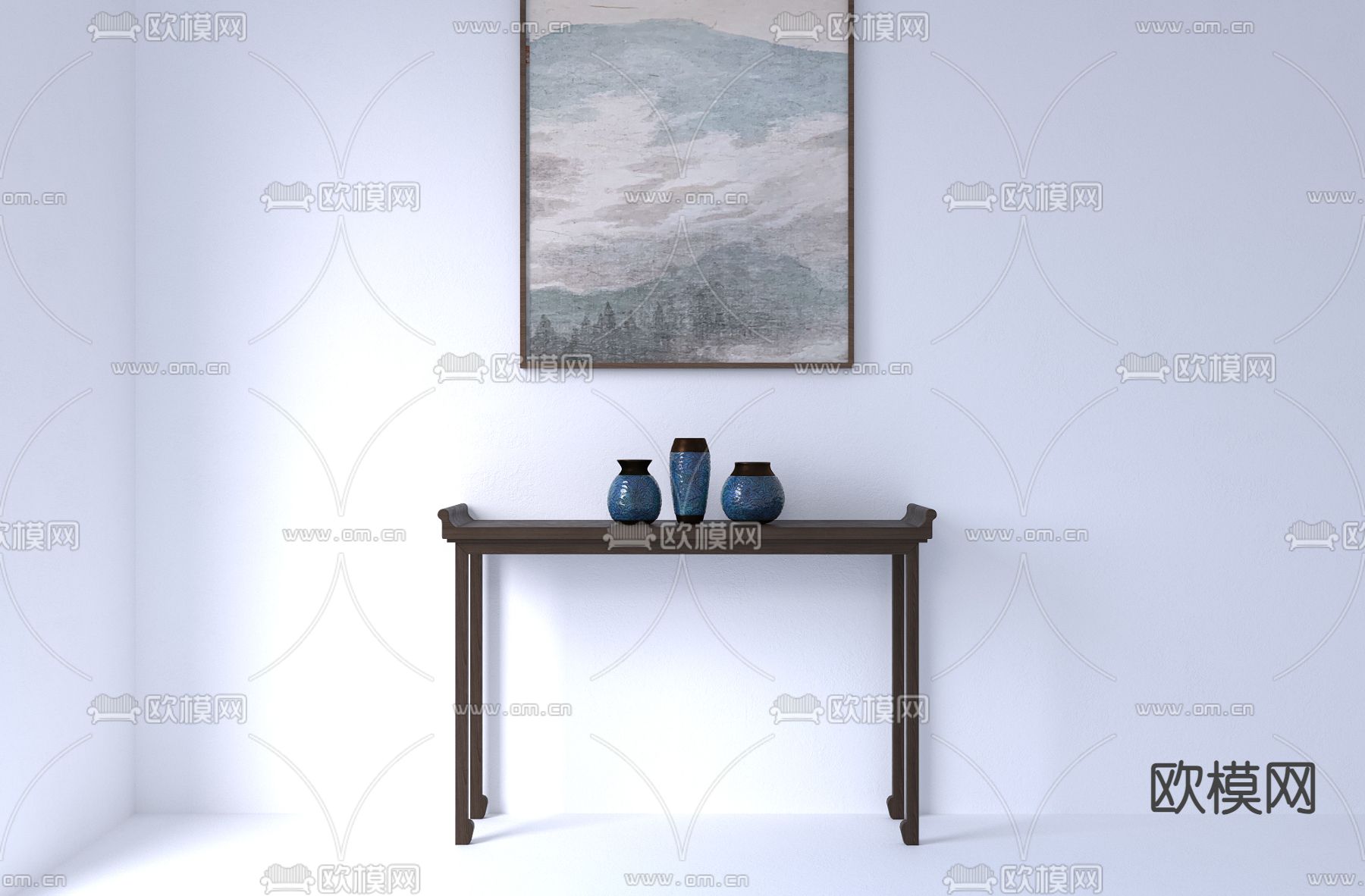 新中式端景台 条案3d模型下载