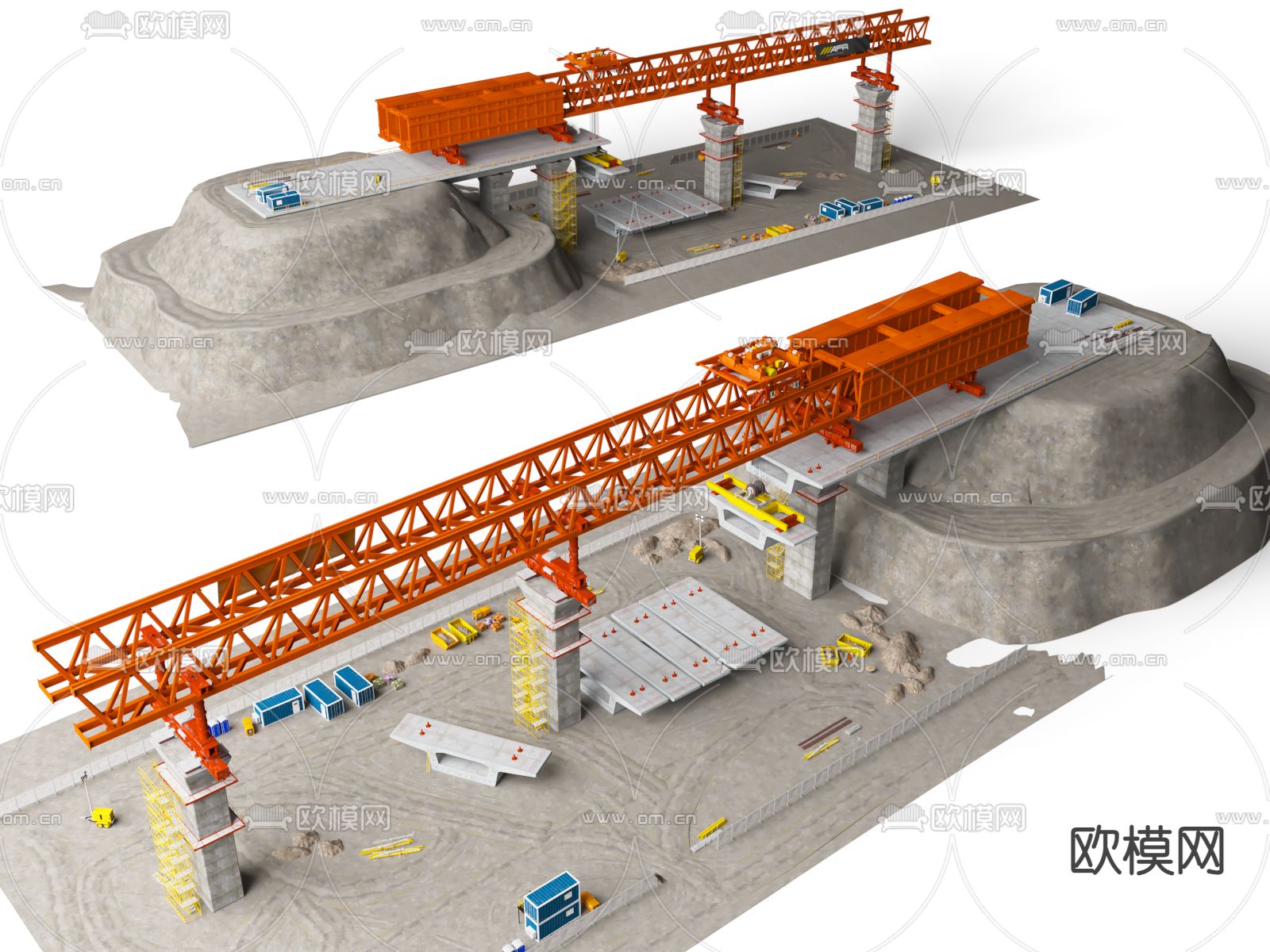 高架施工 桥梁施工 高架工地3d模型下载
