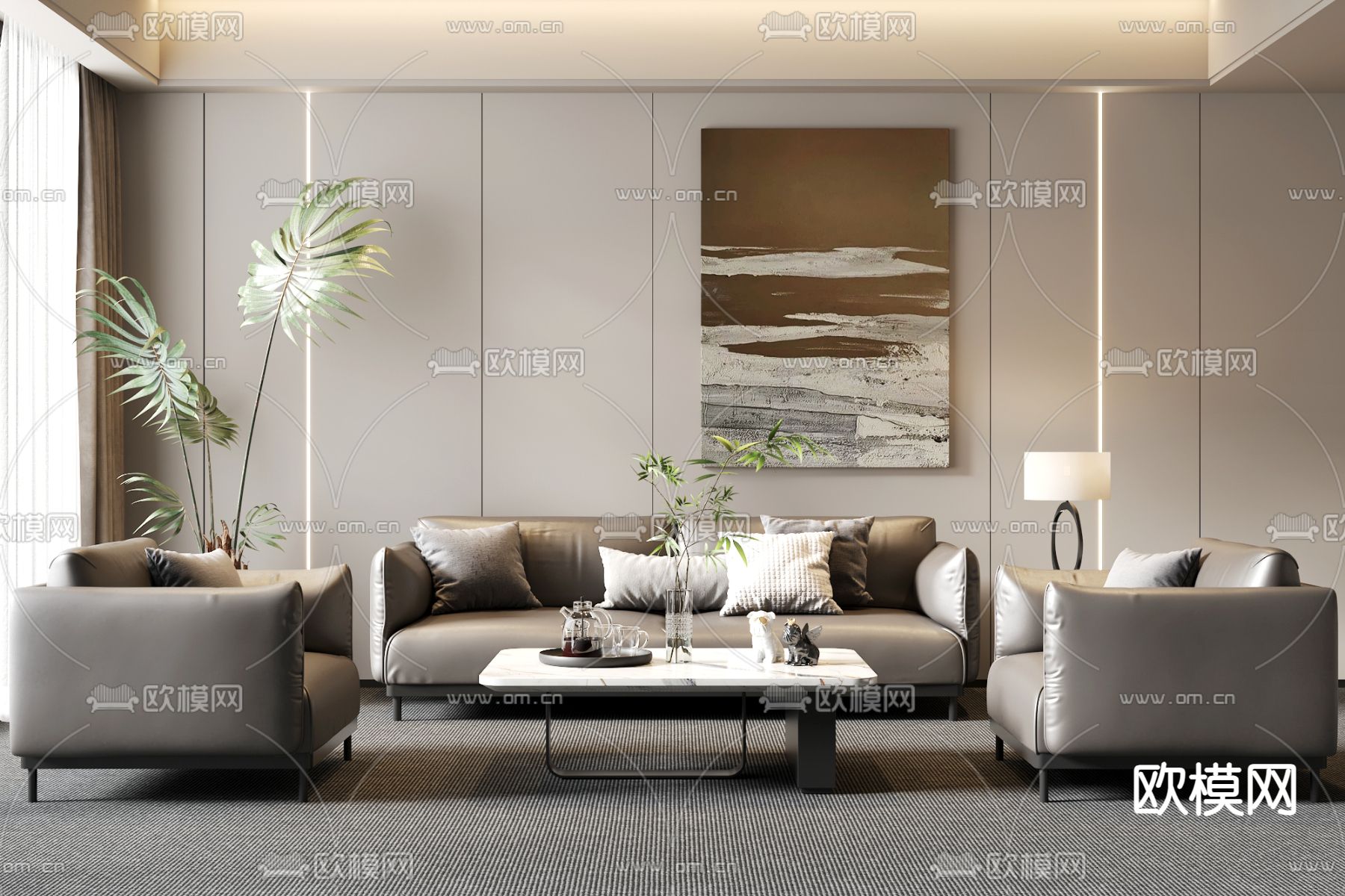 办公沙发 组合沙发3d模型下载