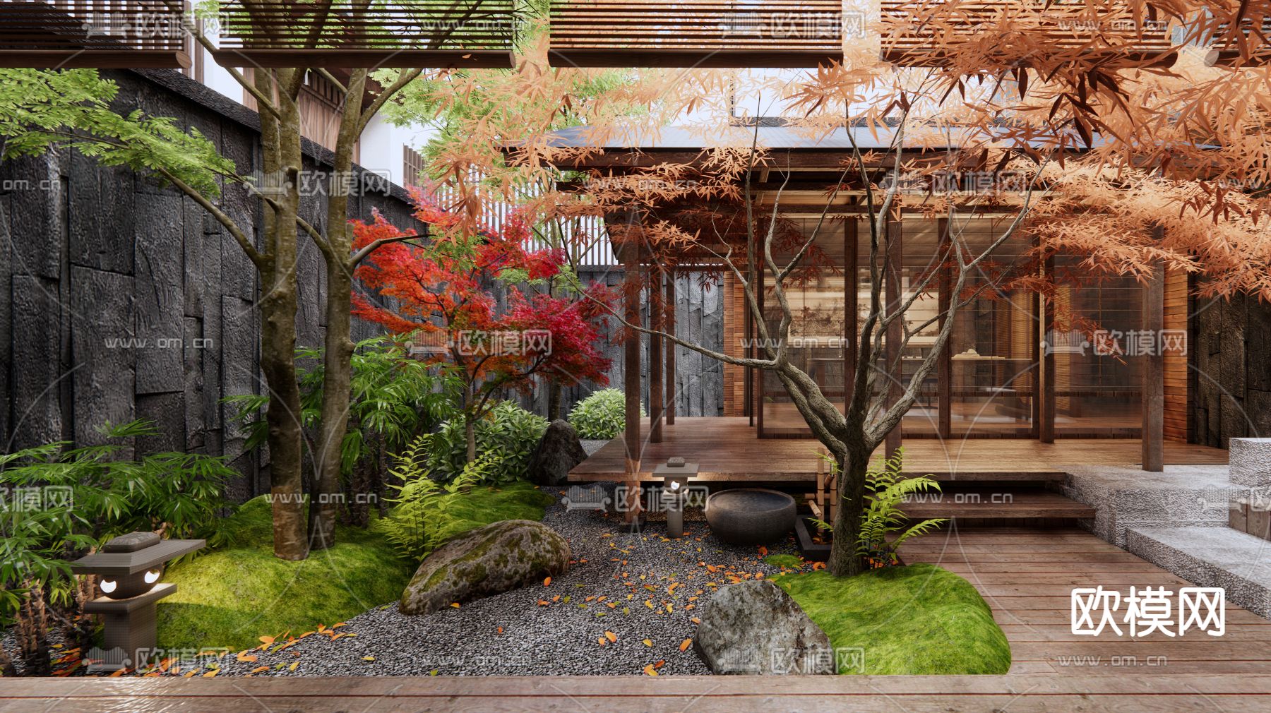 庭院景观 植物堆景观3d模型下载（渲染图1）