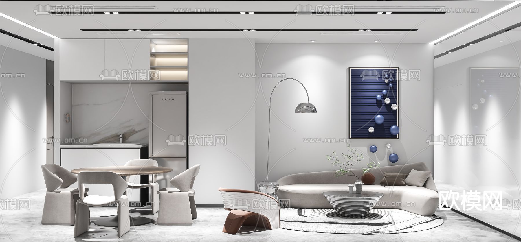 后现代客餐厅 圆形餐桌3d模型下载