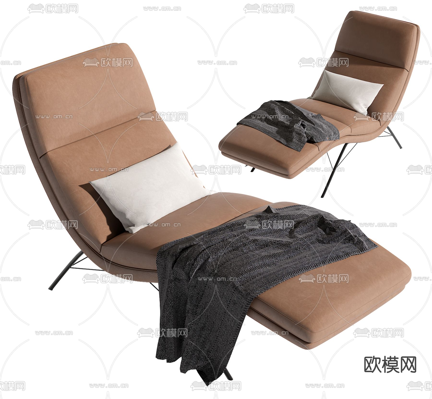 现代皮质躺椅su模型下载（渲染图2）