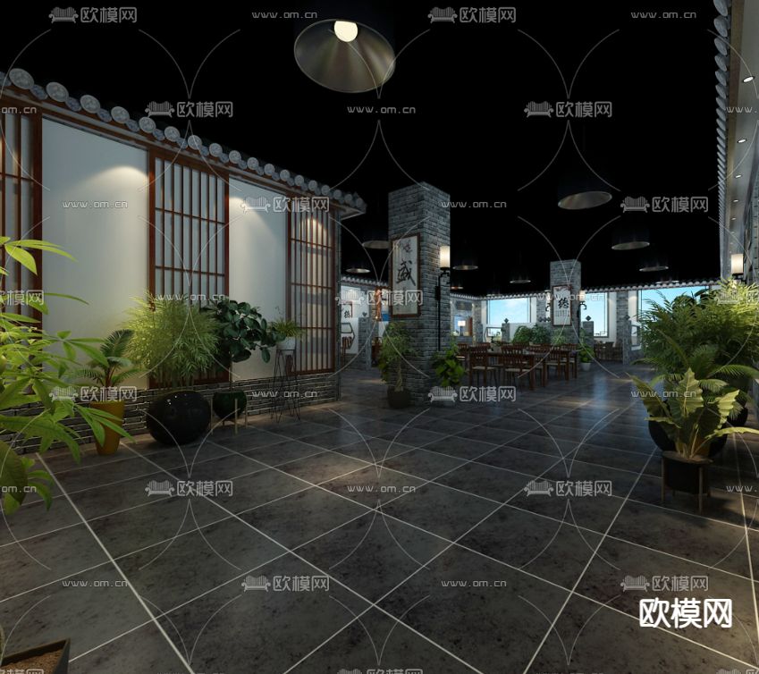 中式茶楼3d模型下载（渲染图1）
