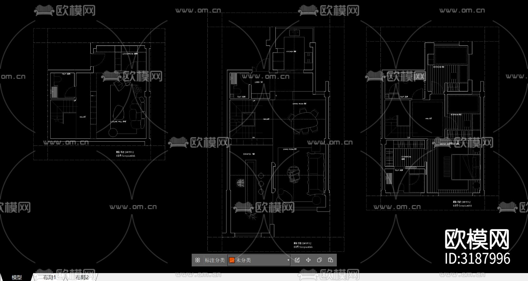 200㎡三层叠墅户型优化改造户型平面图下载（渲染图5）