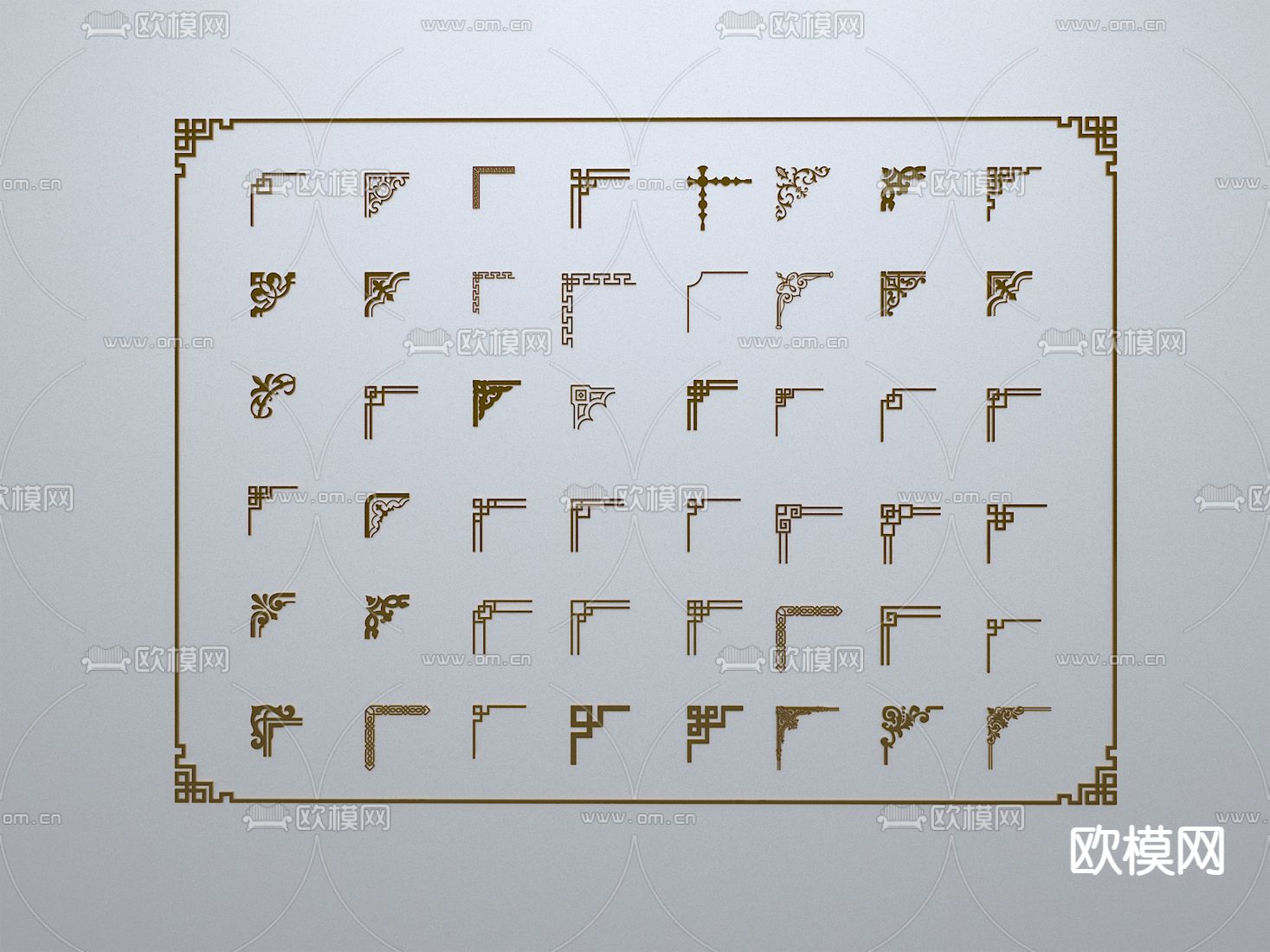 新中式线条 角线 檐线 边框3d模型下载
