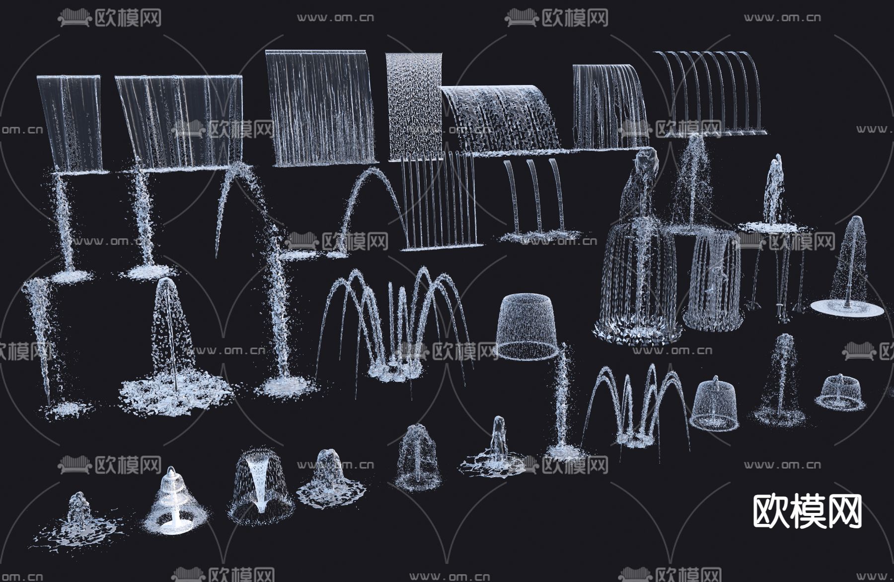 喷泉流水 涌泉 水景 水花3d模型下载
