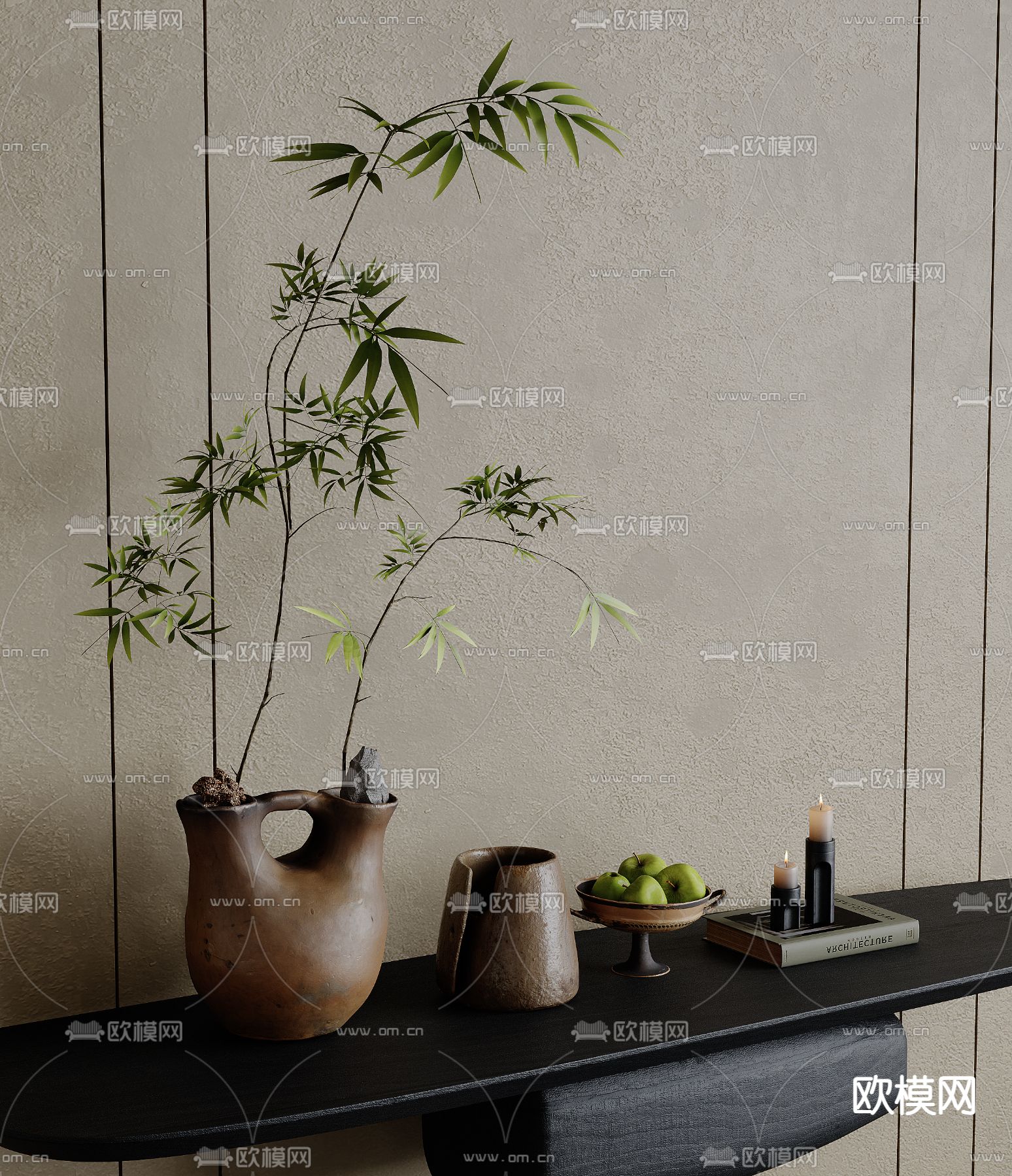 中古风陶罐 花瓶 花艺3d模型下载