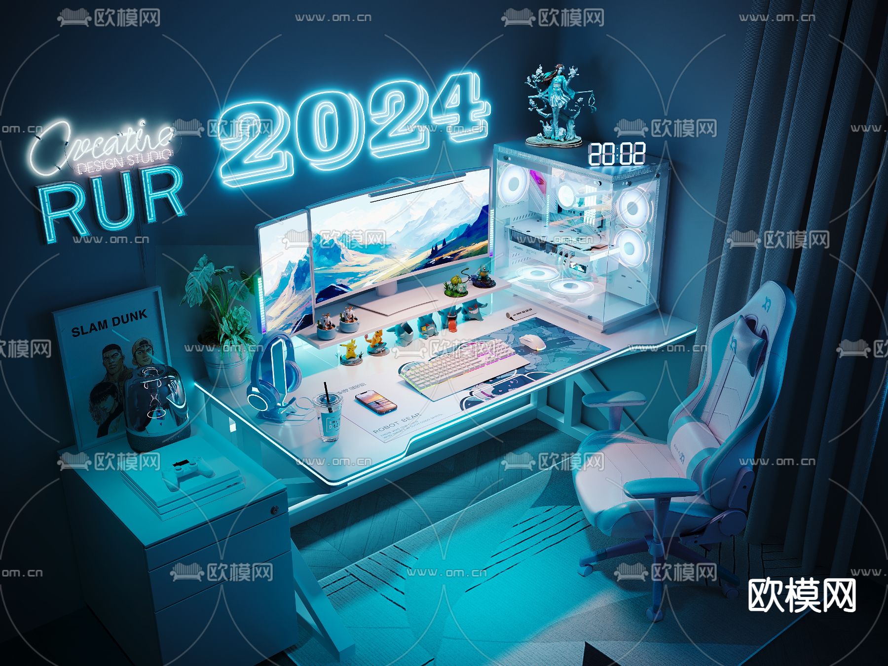 书桌 电竞桌 电脑桌3d模型下载