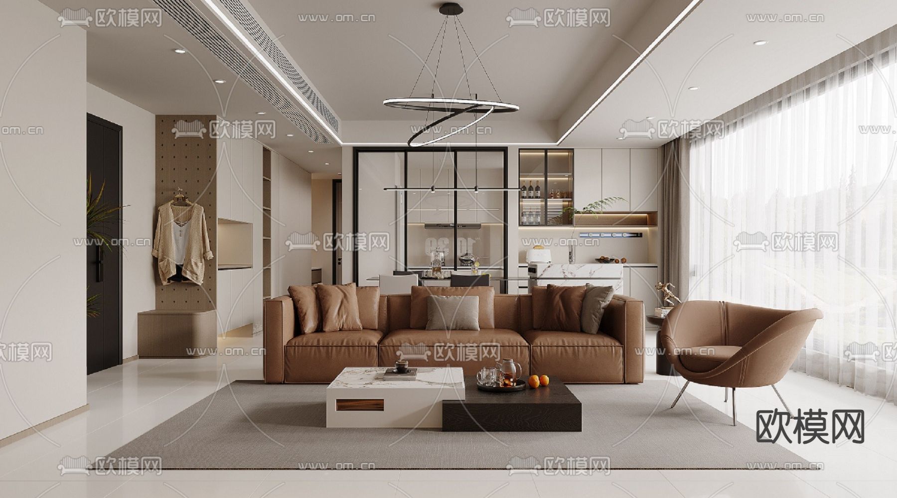 现代客餐厅3d模型下载（渲染图1）