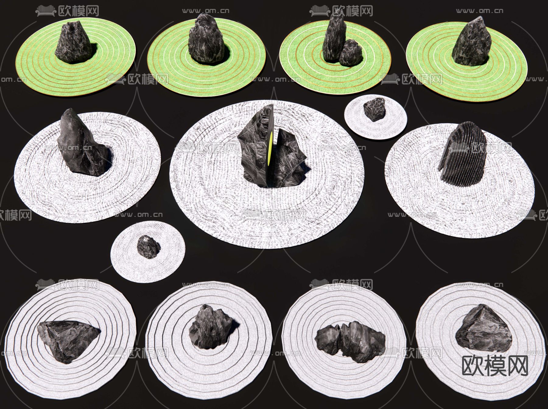 日式禅意石头 景观石3d模型下载（渲染图1）