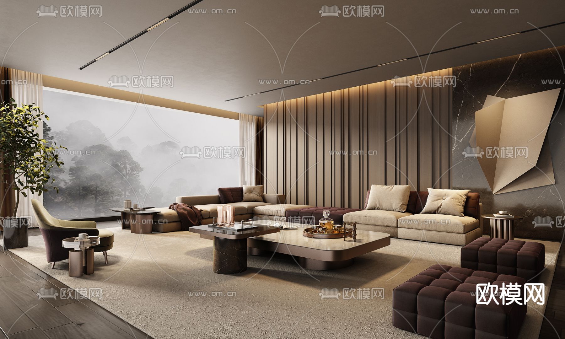 Minotti 组合沙发 客厅3d模型下载（渲染图1）