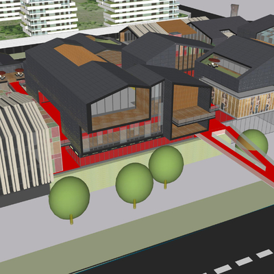  现代商业街 风情街su模型 