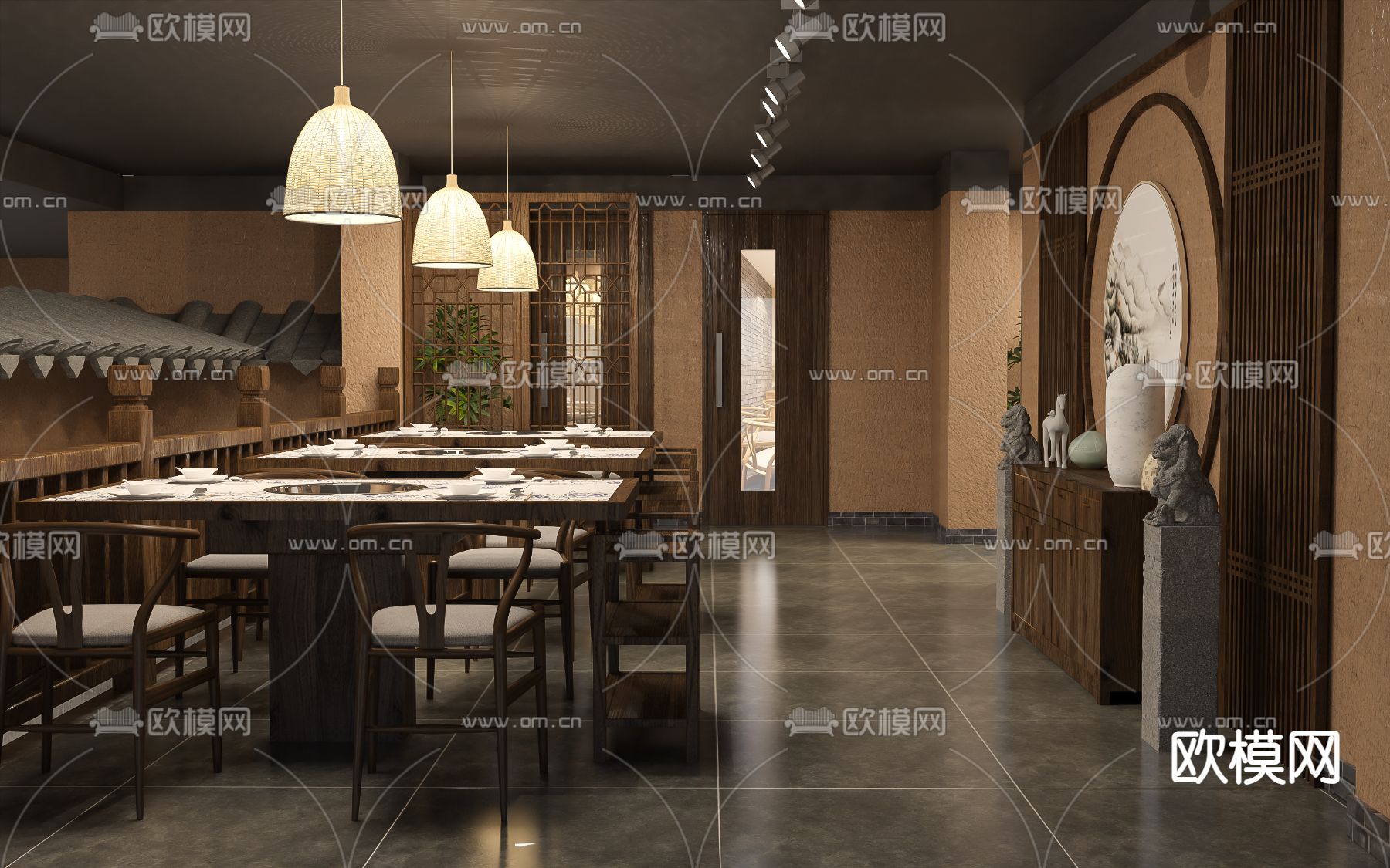 新中式火锅店3d模型下载（渲染图1）
