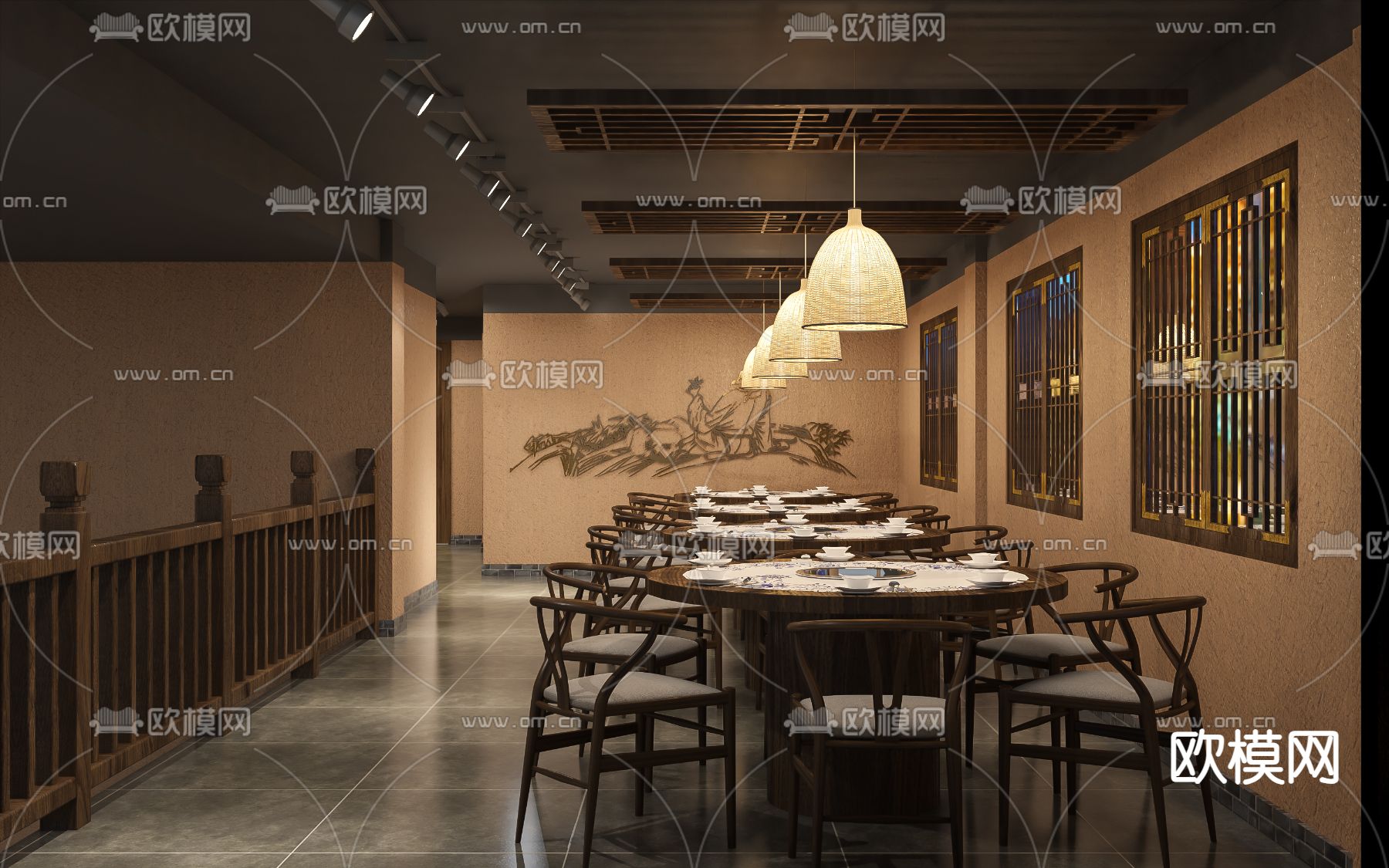 新中式火锅店3d模型下载（渲染图2）