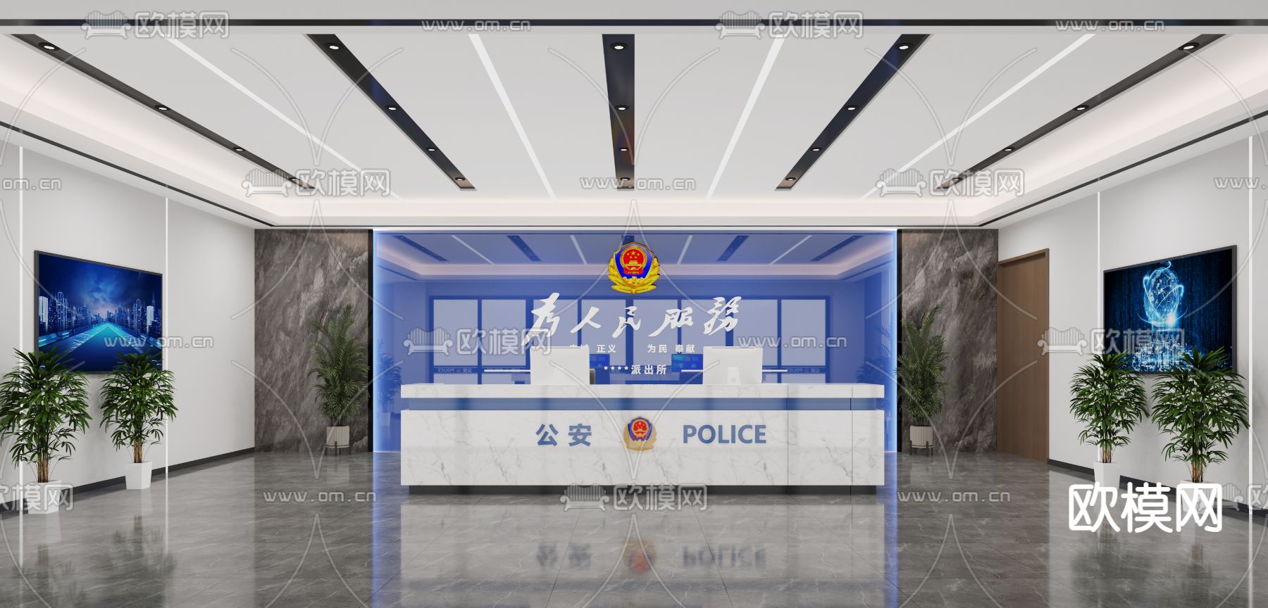 现代公安局 警察局 调解室3d模型下载（渲染图1）