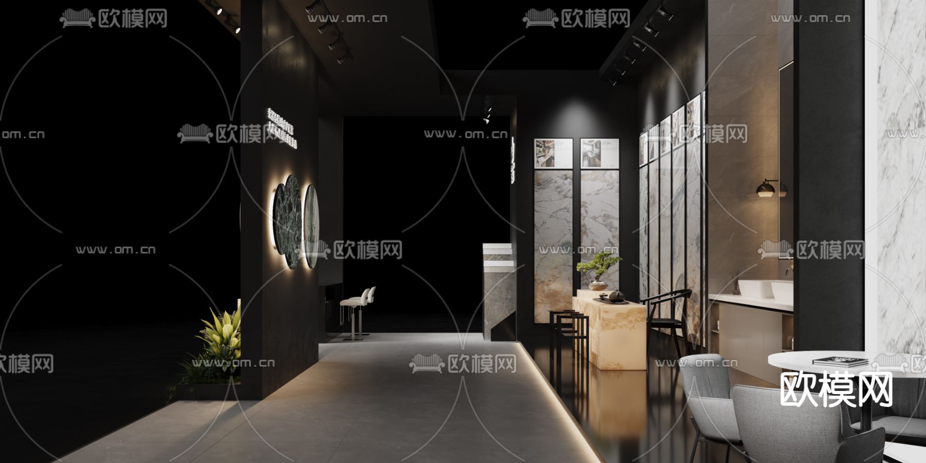 暗黑风石材展览 展厅 3d模型下载（渲染图3）