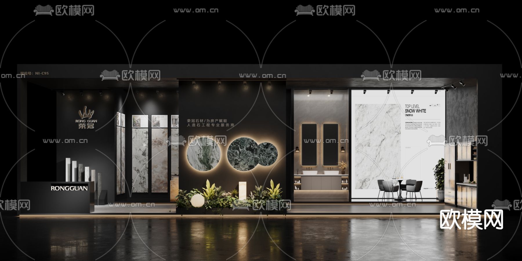 暗黑风石材展览 展厅 3d模型下载（渲染图2）