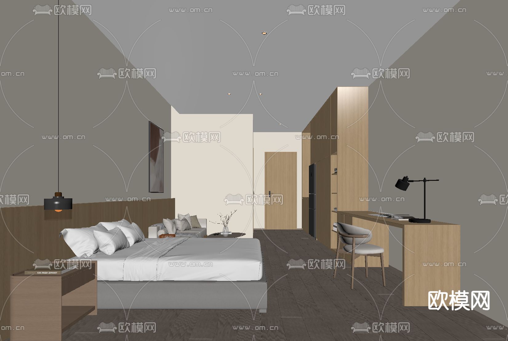 公寓宿舍 酒店客房su模型下载（渲染图2）