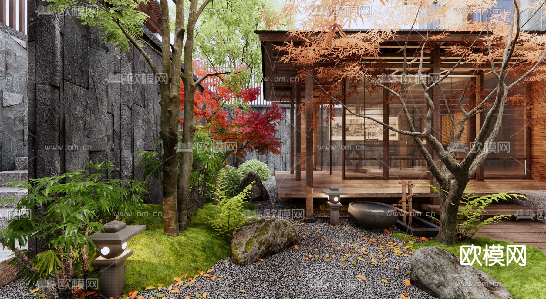 庭院景观 植物堆景观3d模型下载（渲染图2）