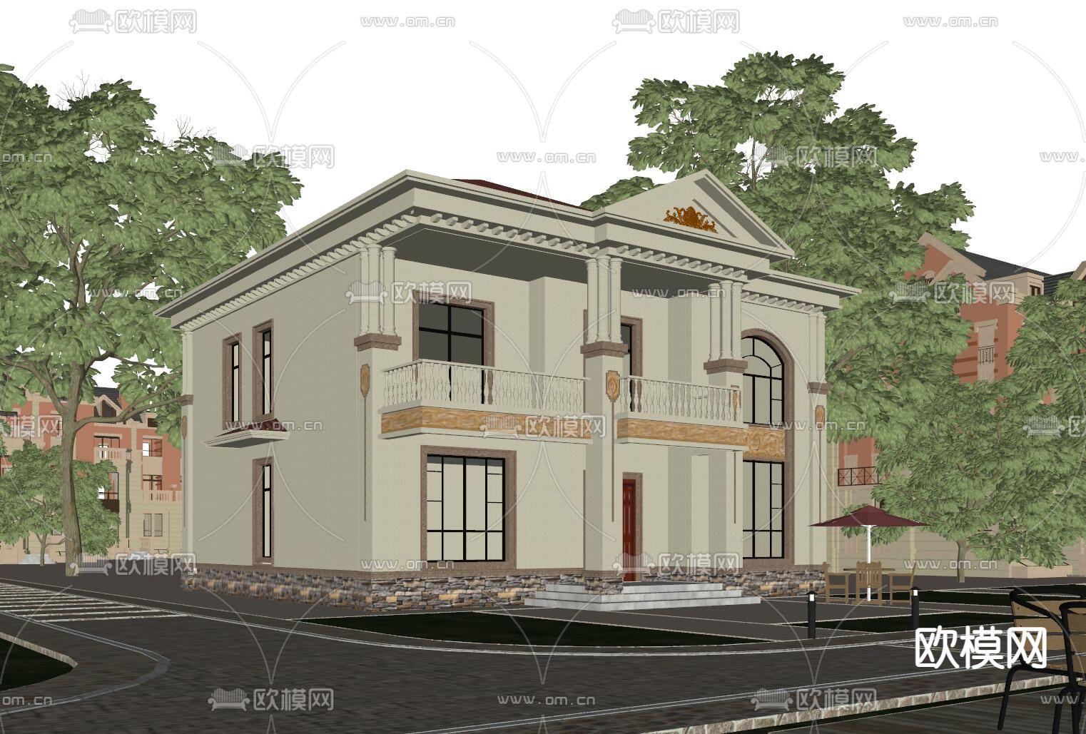 简欧独栋别墅su模型下载（渲染图1）