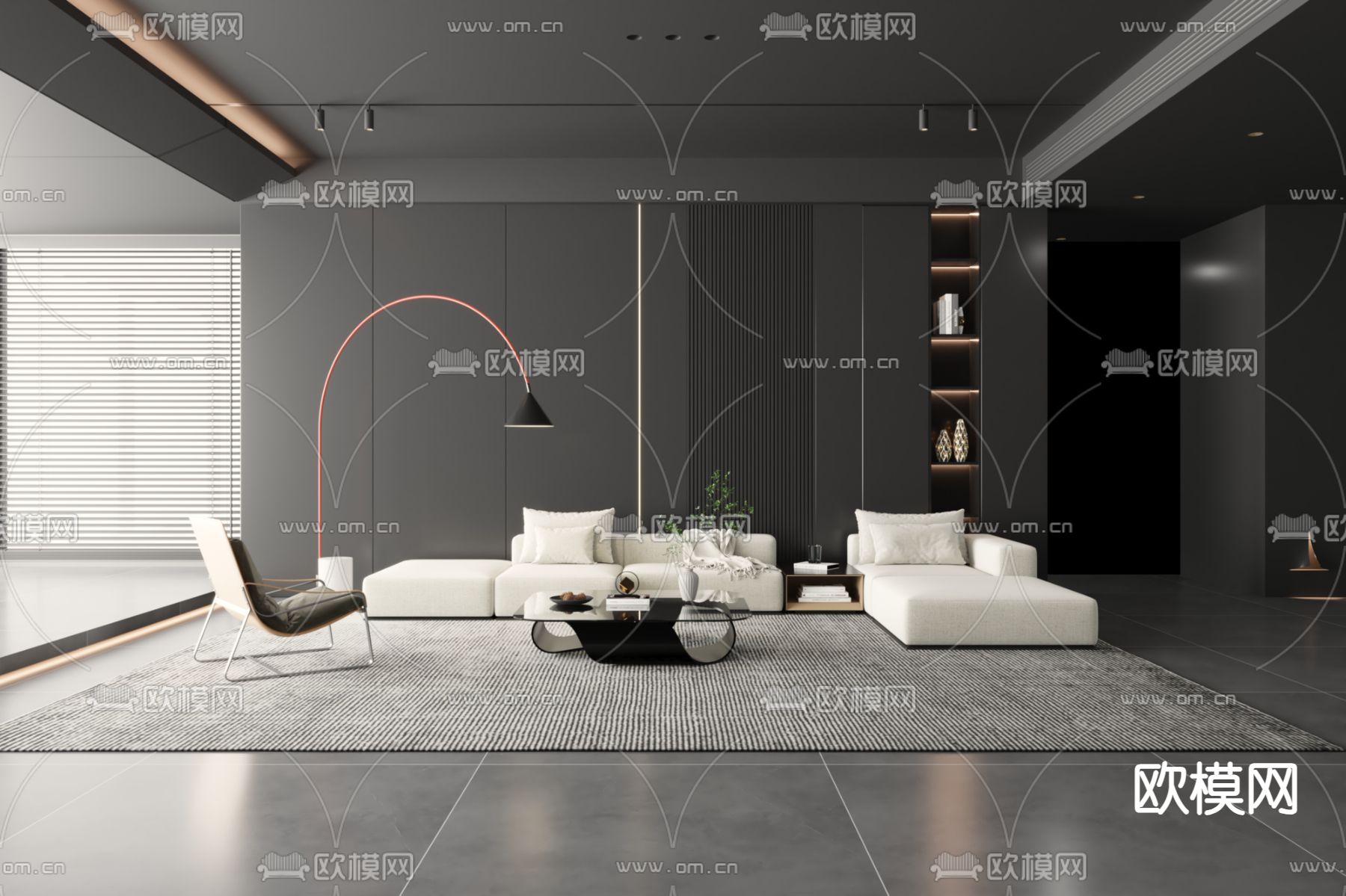 暗黑风客厅3d模型下载