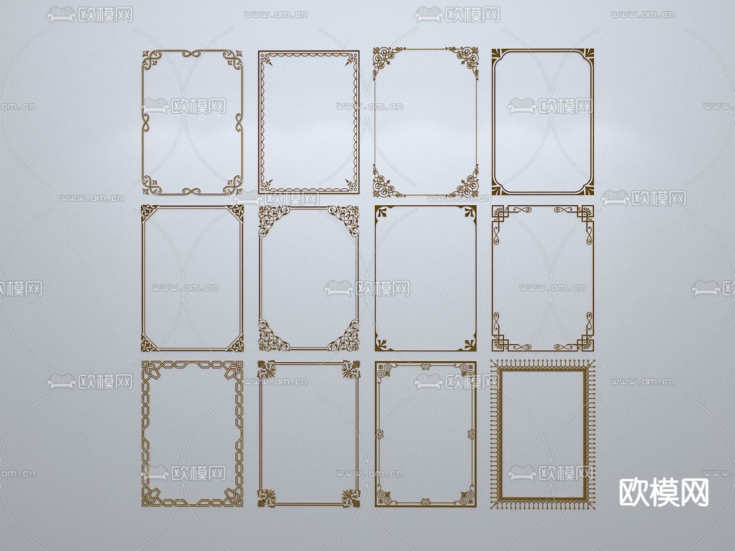 中式线条 窗框 边框 镂花窗 边条3d模型下载