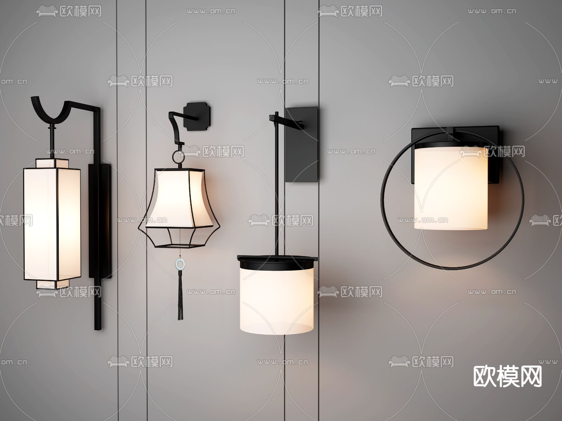 新中式壁灯3d模型下载