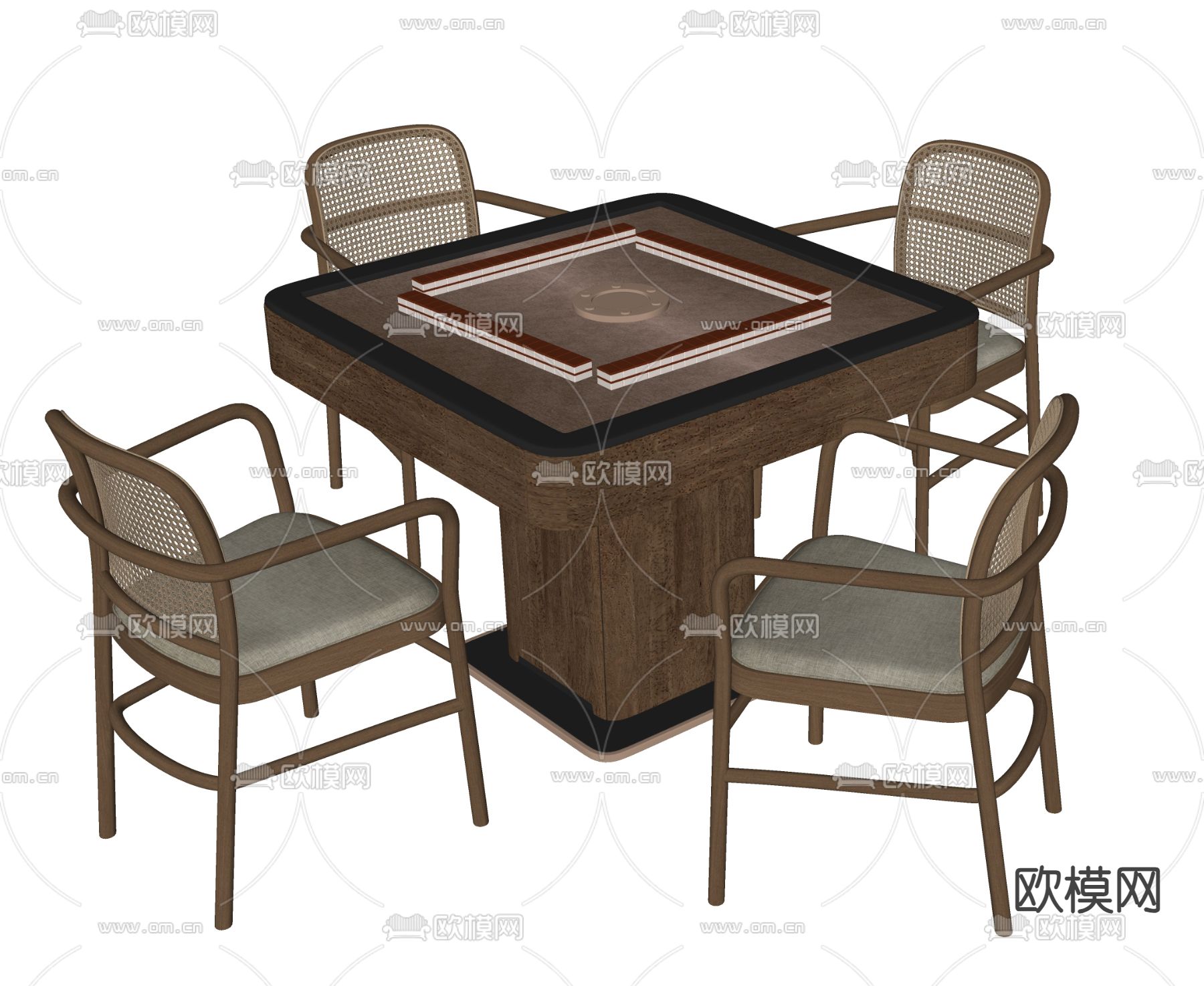新中式麻将桌椅su模型下载（渲染图1）