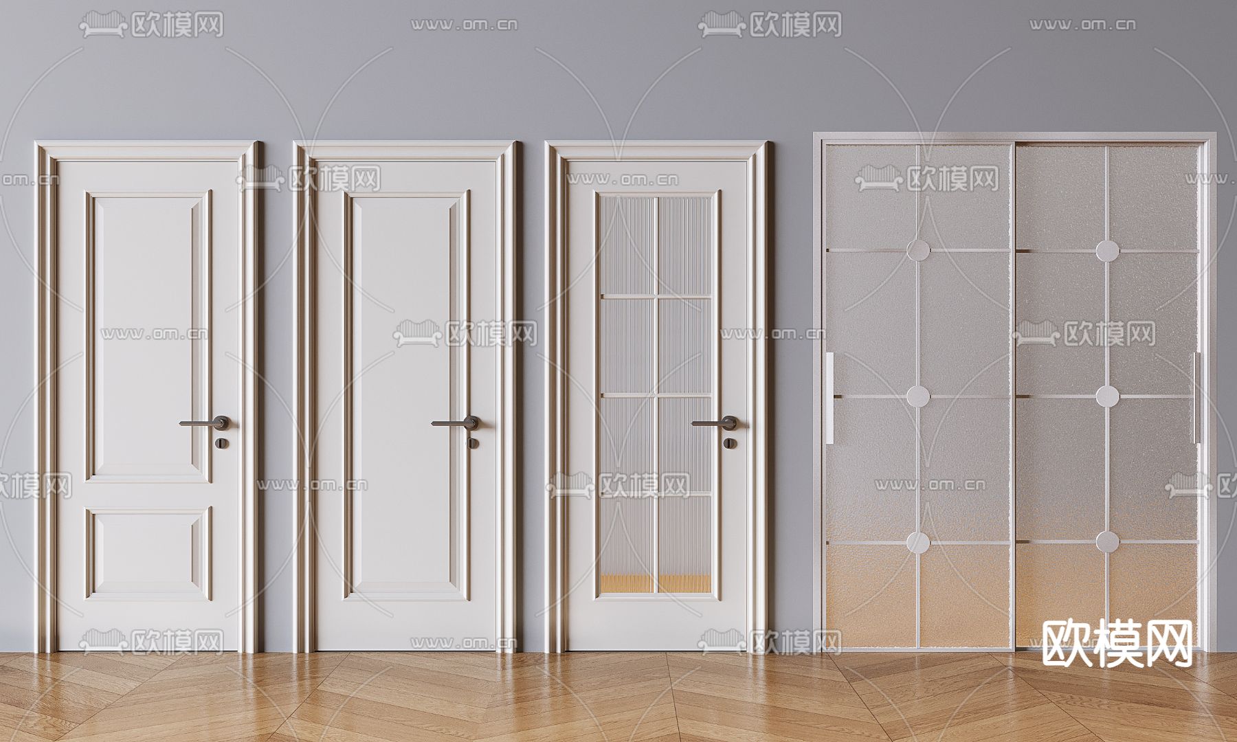 奶油风房门 卧室门 推拉门3d模型下载