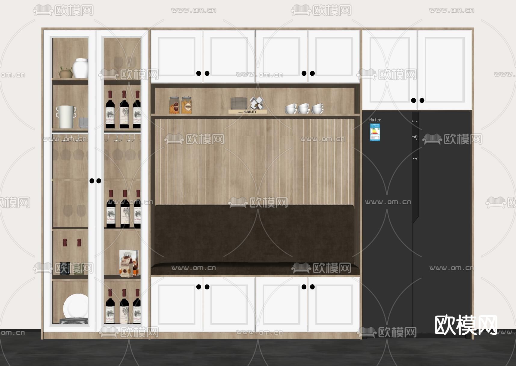 北欧卡座酒柜su模型下载（渲染图1）
