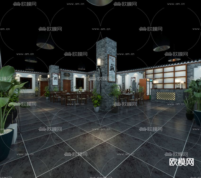 中式茶楼3d模型下载（渲染图7）